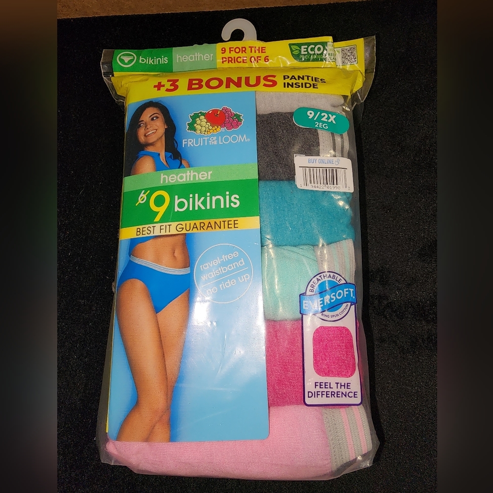 Fruit of the Loom Women's 9 Pack Heather Bikinis Size 9/2X - Picture 6 of 9